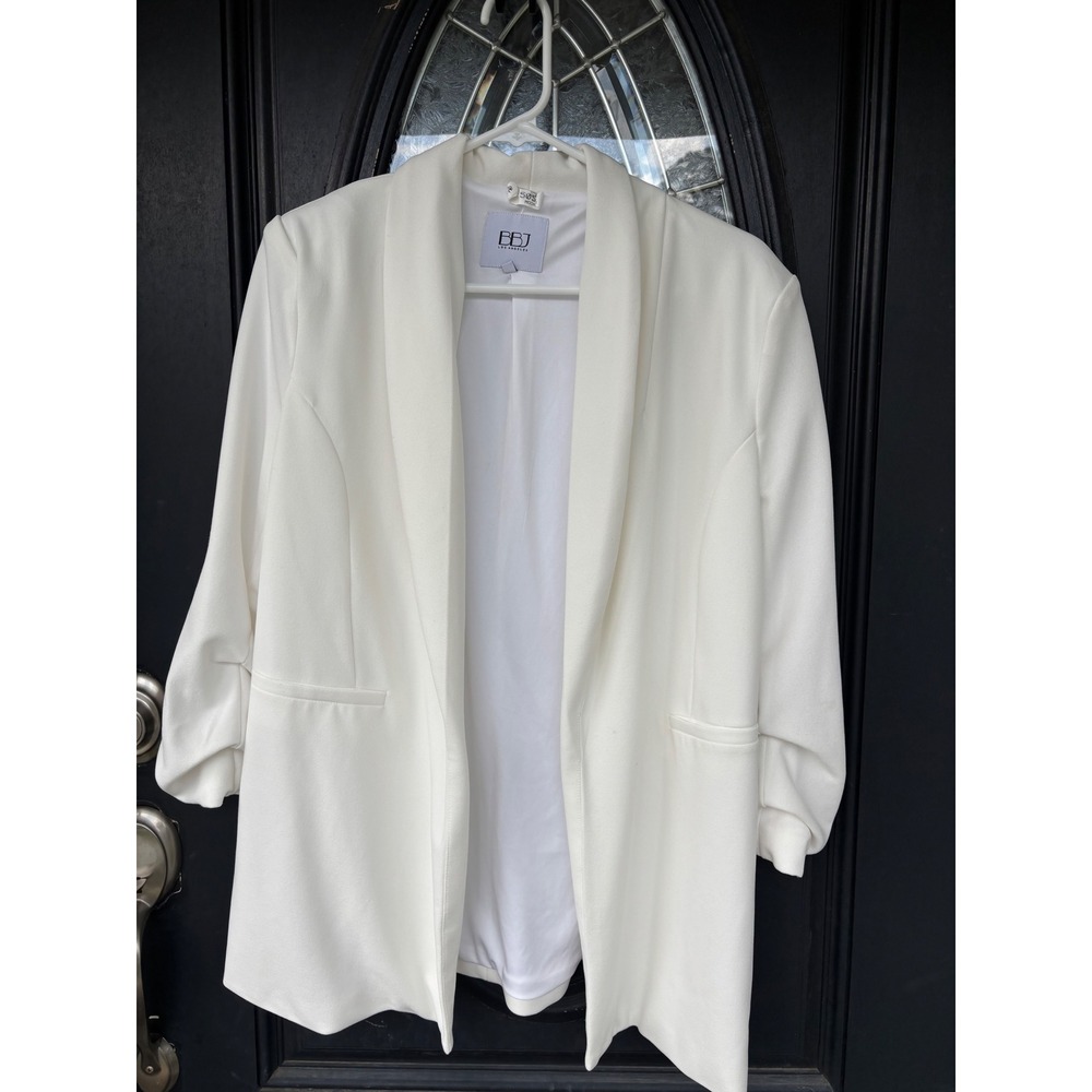 BBJ Los Angeles Womens Off White Open Front Ruched 3/4 Sleeve Blazer Size L
